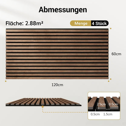 TONOR Akustikpaneele Holz 4er-Set, Wandpaneele 120x60 cm, Walnuss