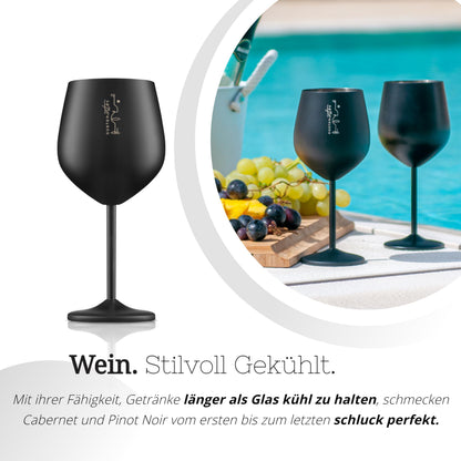 Gusto Nostro Weingläser Edelstahl, unzerbrechlich, Schwarz, 4er Set