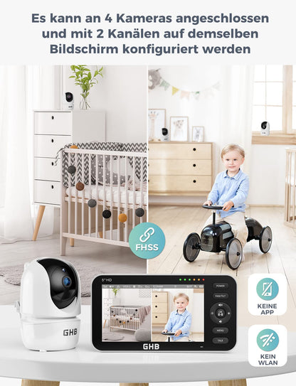 GHB Babyphone mit Kamera 5 Zoll HD IPS-Display Modell 2023