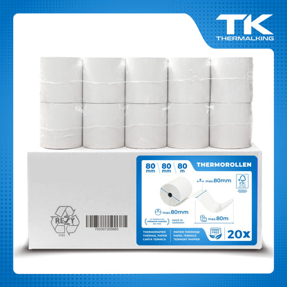 THERMALKING Thermorollen 80x80x12 mm für Bondrucker, 20 Stück