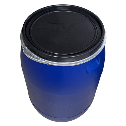 plasteo Weithalsfass 220 Liter mit Spannring - Lebensmittelecht Blau