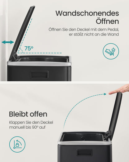 SONGMICS Mülleimer 50 L mit Softclose-Deckel, Stahl, tintenschwarz