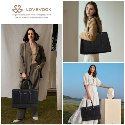 LOVEVOOK Laptoptasche Damen 15,6 Zoll, Arbeitstasche Schwarz