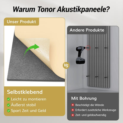 TONOR 3D Holz Akustikpaneele – Selbstklebend 4er Set Braun