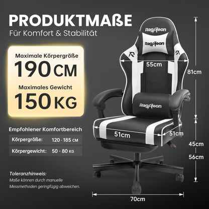 Riftracer Gaming Stuhl ergonomisch mit Fussstütze, schwarz