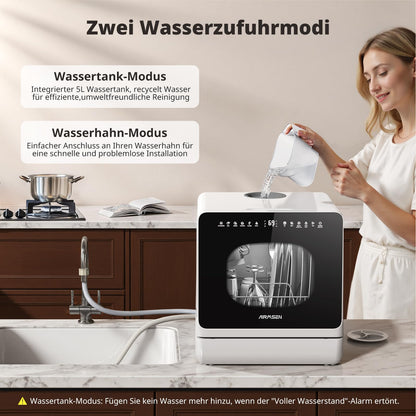 AIRMSEN TDQR09 Mini Geschirrspüler mit 5L Tank und Enthärtungssystem