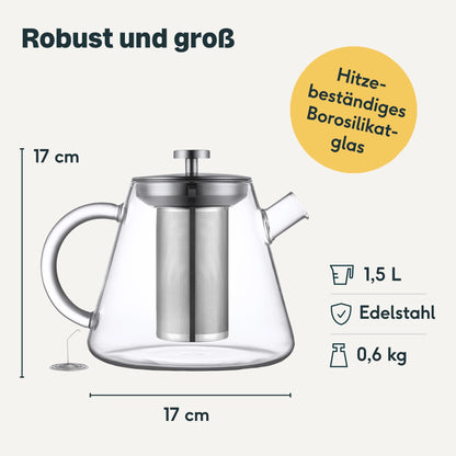 SILBERTHAL Teekanne Glas 1,5 Liter mit Siebeinsatz & Deckel