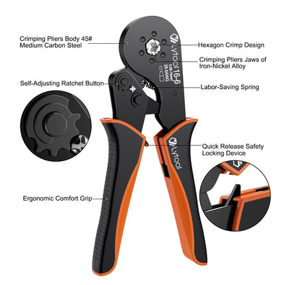Lytool Crimpzange CP78508 Aderendhülsenzange 0,08-16 mm² Sechskant