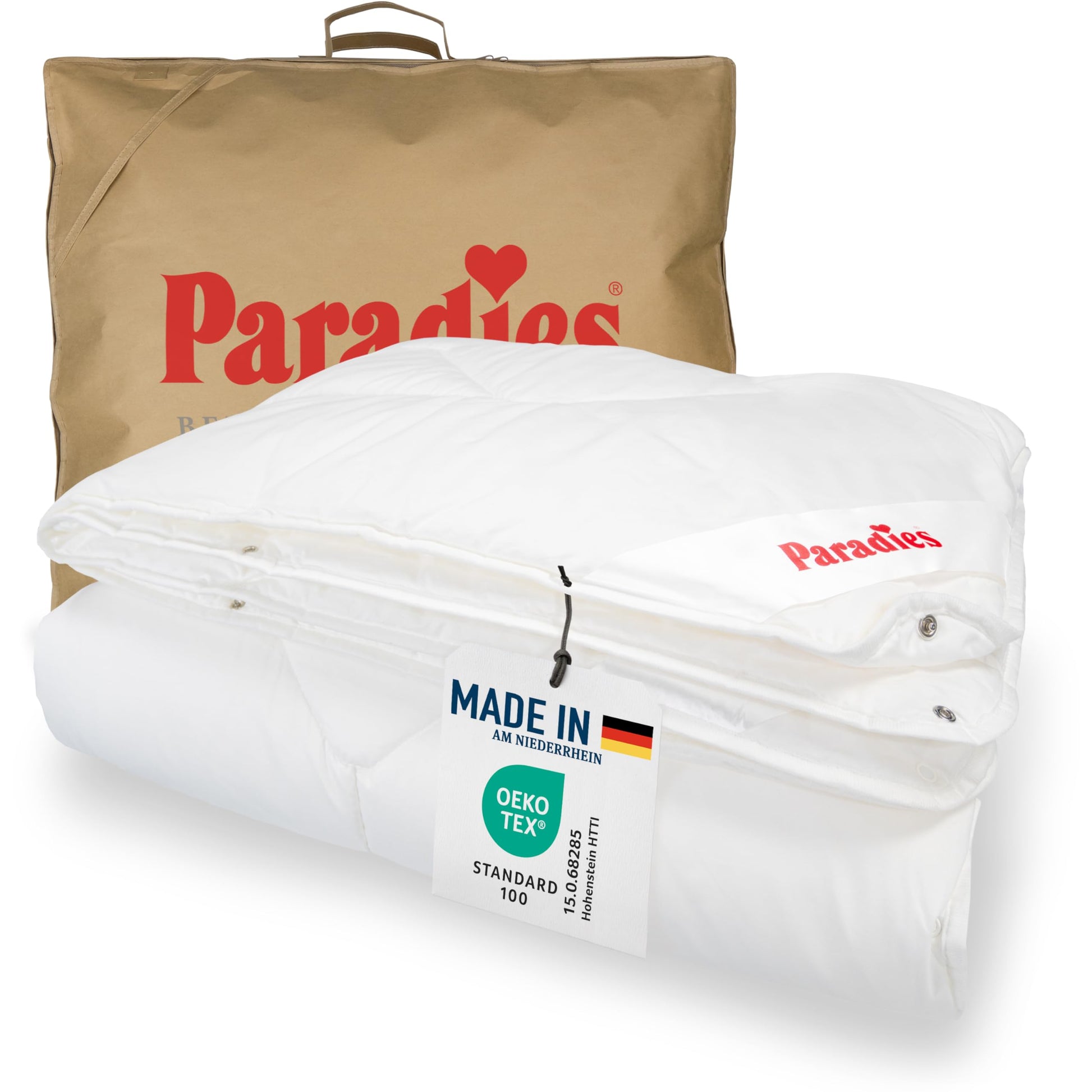 PARADIES Prima Varietta Bio 4-Jahreszeiten Bettdecke - 135x200 cm. Naturweiß, zweiteilig knöpfbar. Ganzjährig für variablen Wärmebedarf.