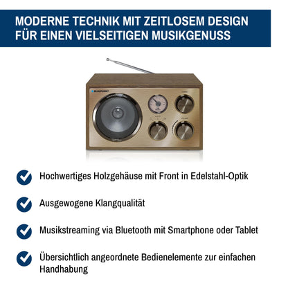 Blaupunkt RXN 180 Nostalgieradio UKW Bluetooth - Holz Messing