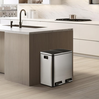 LIFERUN Mülleimer Treteimer 2x15L Metall - Doppelfach Softclose