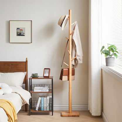 YMYNY Garderobenständer Massivholz, 8 Haken, höhenverstellbar, natur