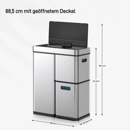 EKO Mirage Plus Mülltrennsystem mit Sensor, 3 Fächer, 60 L Edelstahl