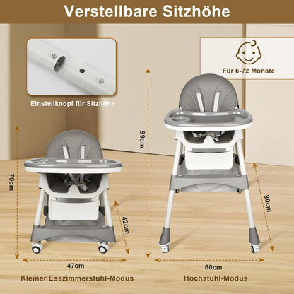 LINELUCK 4in1 Kinderhochstuhl – mit Babyliege, mitwachsend