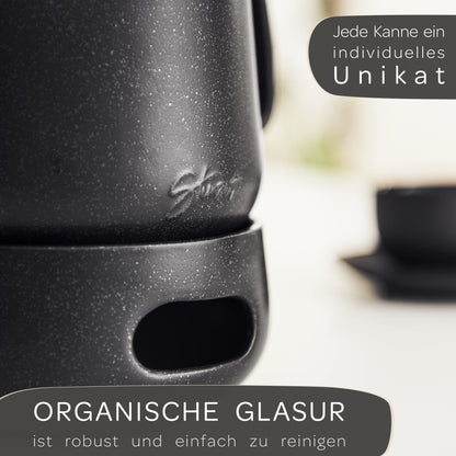 STEINZEIT Design Teekanne mit Stövchen 1.3L – Keramik Schwarz
