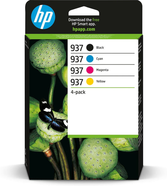 HP 937 CMYK Original Tintenpatronen 4er-Pack - 6C400NE. Rechteckige CMYK-Patronen für Farbdruck in HP-Druckern.