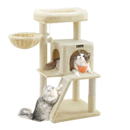 Feandrea Kratzbaum PCT51M, 96 cm, Katzenbaum mit Hängematte, beige