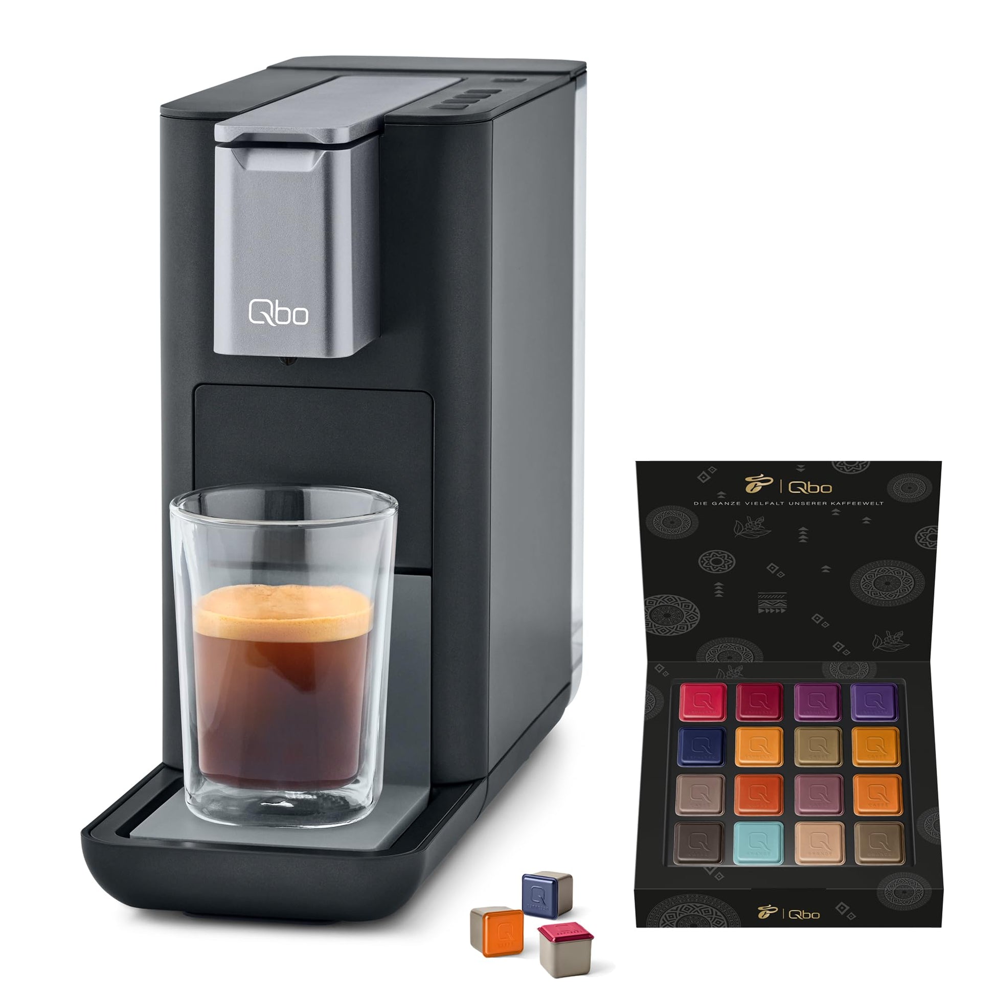 Tchibo Qbo Essential Kapselmaschine Dark Stone inkl. 16 Kapseln – kompakte Maschine für Espresso, Caffè und Caffè Grande