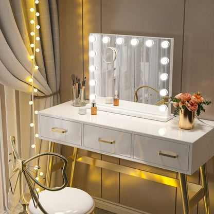 Dripex Hollywood Schminkspiegel mit LED-Beleuchtung, 50 x 42 cm, Weiss