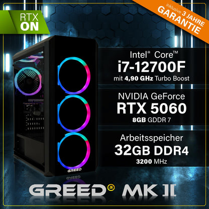 Greed MK2 High End Gaming PC - i7-12700F / RTX 5060 / 32GB