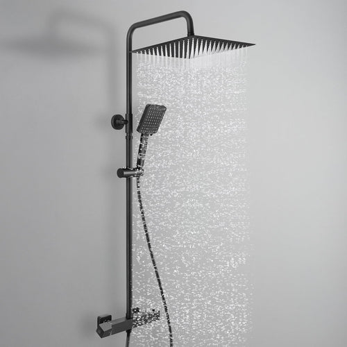 Auralum Thermostat Duschsystem - Schwarz 30cm Regendusche