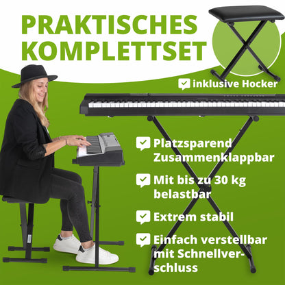 Classic Cantabile Keyboard-Set: X-Ständer & Keyboardbank, Schwarz