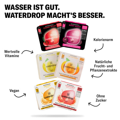 waterdrop Trinkflasche Glas 600 ml Starter Set mit 18 Microdrinks