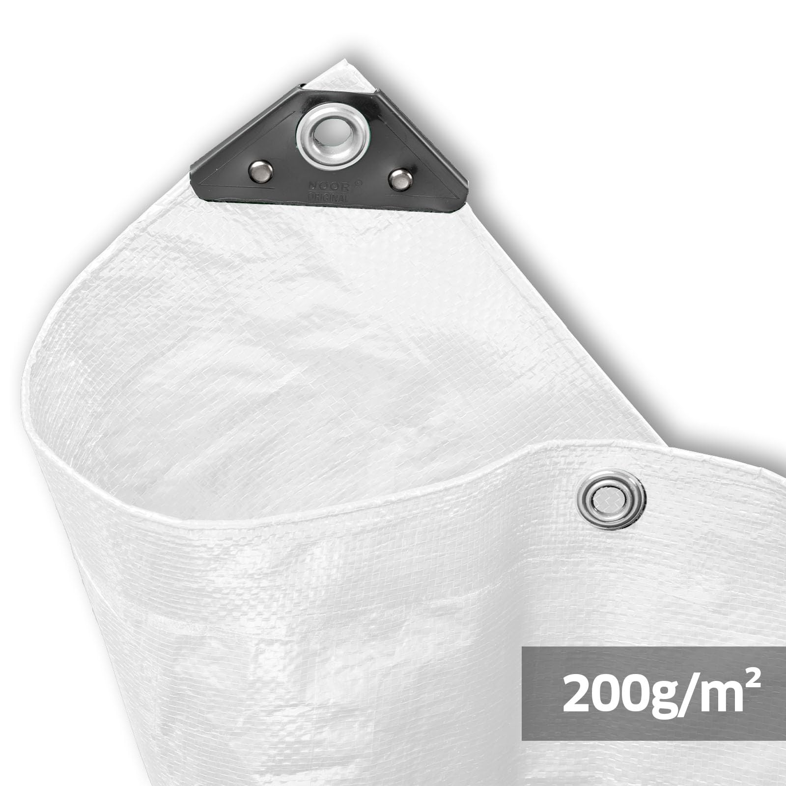 NOOR Abdeckplane SUPER Allzweckplane, eine weiße, 200g/m² starke Plane zum Schutz von Materialien im Außenbereich.