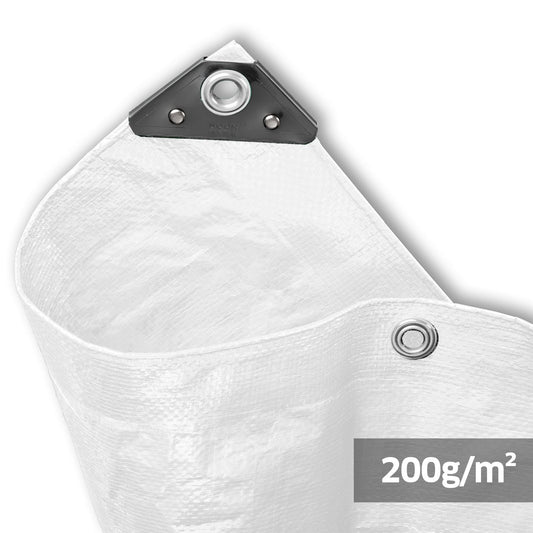 NOOR Abdeckplane SUPER Allzweckplane, eine weiße, 200g/m² starke Plane zum Schutz von Materialien im Außenbereich.