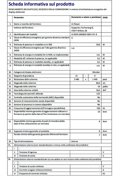 LC-Power LC-M34-UWQHD-100-C-V3 Gaming Monitor 34" Curved