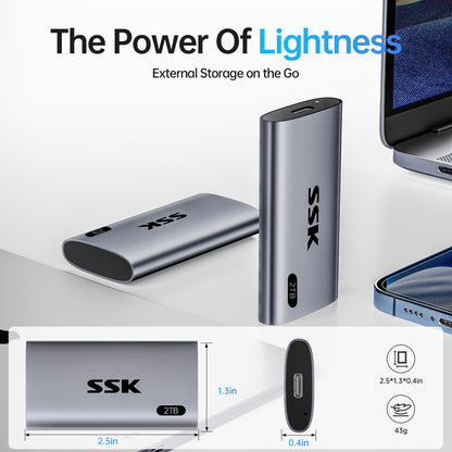 SSK 2TB Portable Externe SSD - USB-C 3.2 Gen2, 550 MB/s