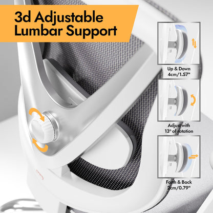 HOLLUDLE Ergonomischer Bürostuhl V-Rücken Lendenstütze – Weiss