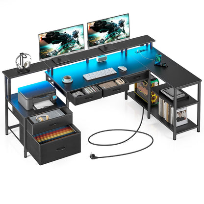 Rolanstar L-förmiger Schreibtisch reversibel mit Schubladen 163cm