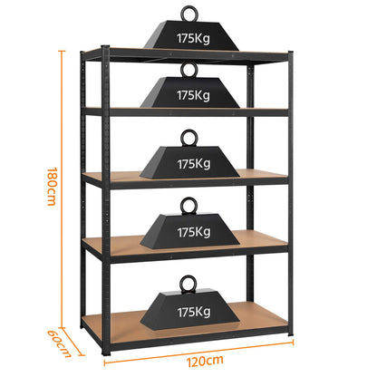 Yaheetech Schwerlastregal Metall 180x120x60 cm, 5 Böden, Schwarz