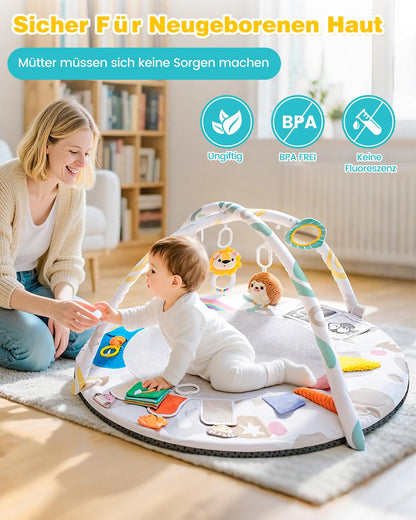 Oneyus Spielbogen Baby mit Krabbeldecke, 5 Greiflinge, ab Geburt