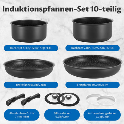 BEZIA Topf- und Pfannenset Induktion mit abnehmbaren Griffen – 10-tlg