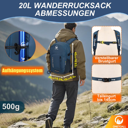 ONETOALL Wanderrucksack 20L diebstahlsicher, leichter Tagesrucksack