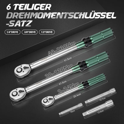 DISEN Drehmomentschlüssel-Set 6-tlg. 1/2"+3/8"+1/4" Präzision