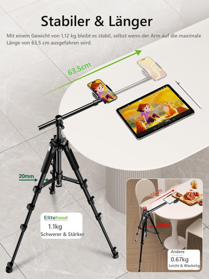 elitehood PT-10 Overhead Handy Stativ, 150 cm, 360° drehbar