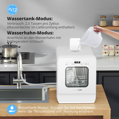 AIRMSEN Mini Tischgeschirrspüler – Wassertank Ultra-Schmal Weiss
