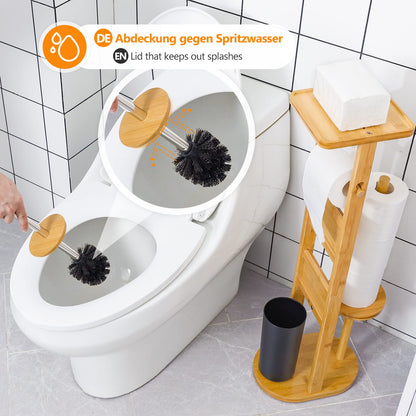 Yorbay WC-Garnitur aus Bambus mit Toilettenpapierhalter und WC-Bürste