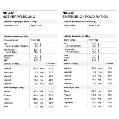 NRG-5 Notnahrung, energiereiche Kompaktnahrung Kekse, 24x 500 g