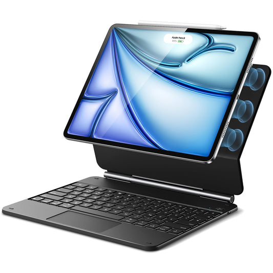 ESR Magnetische Tastatur Hülle iPad Air 13" / Pro 12.9 - Schwarz. Schwarze, magnetische Tastaturhülle, schützt das iPad und ermöglicht präzises Tippen.