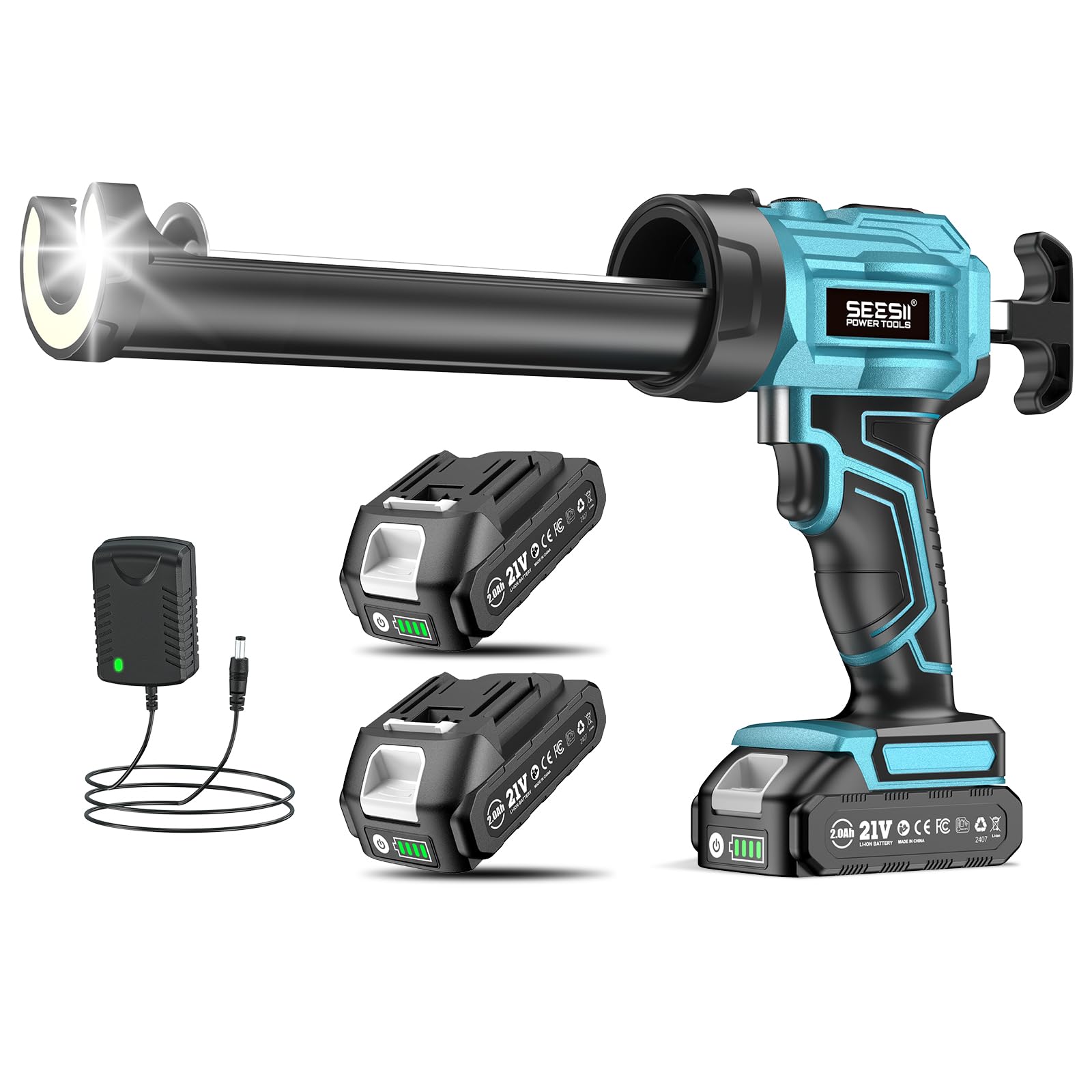 Seesii CG120P Akku-Kartuschenpistole für 300 ml Kartuschen, blau, mit LED-Licht