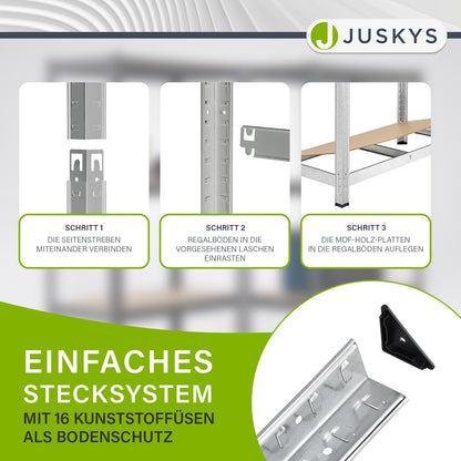 Juskys Basic 4X Schwerlastregal – 4er-Set 180x90x40cm