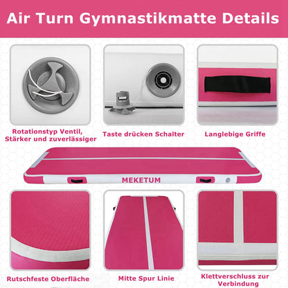 MEKETUM Airtrack Turnmatte aufblasbar, 3 m, 10 cm dick, Rosa