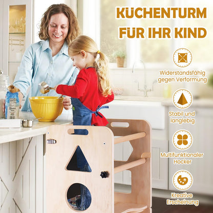 Woodure Lernturm 3-in-1 klappbar mit Tafel als Tritthocker