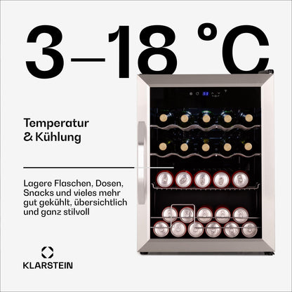 Klarstein Coachella 65 Getränkekühlschrank – Edelstahl Glastür 60 L