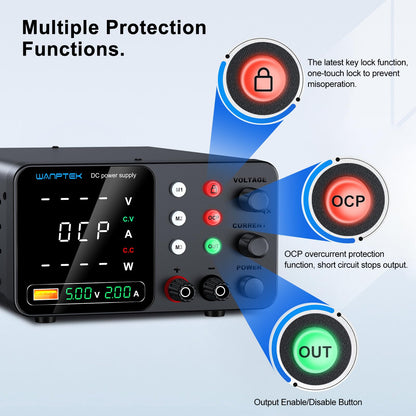 WANPTEK POWER Labornetzteil 30V 10A Labornetzgerät mit 3-Speicher und Sperrschlüssel, Netzgerät Regelbar mit OCP-Schutz/Ausgänge/USB-Schnellladung / 4-stellige LED-Anzeige