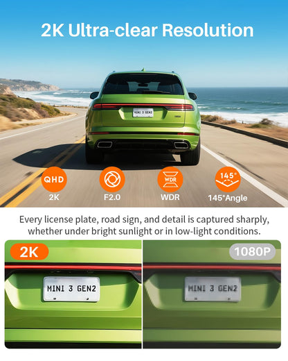 KAWA 2K 1296P QHD Mini Dashcam Auto - mit 32GB SD Karte